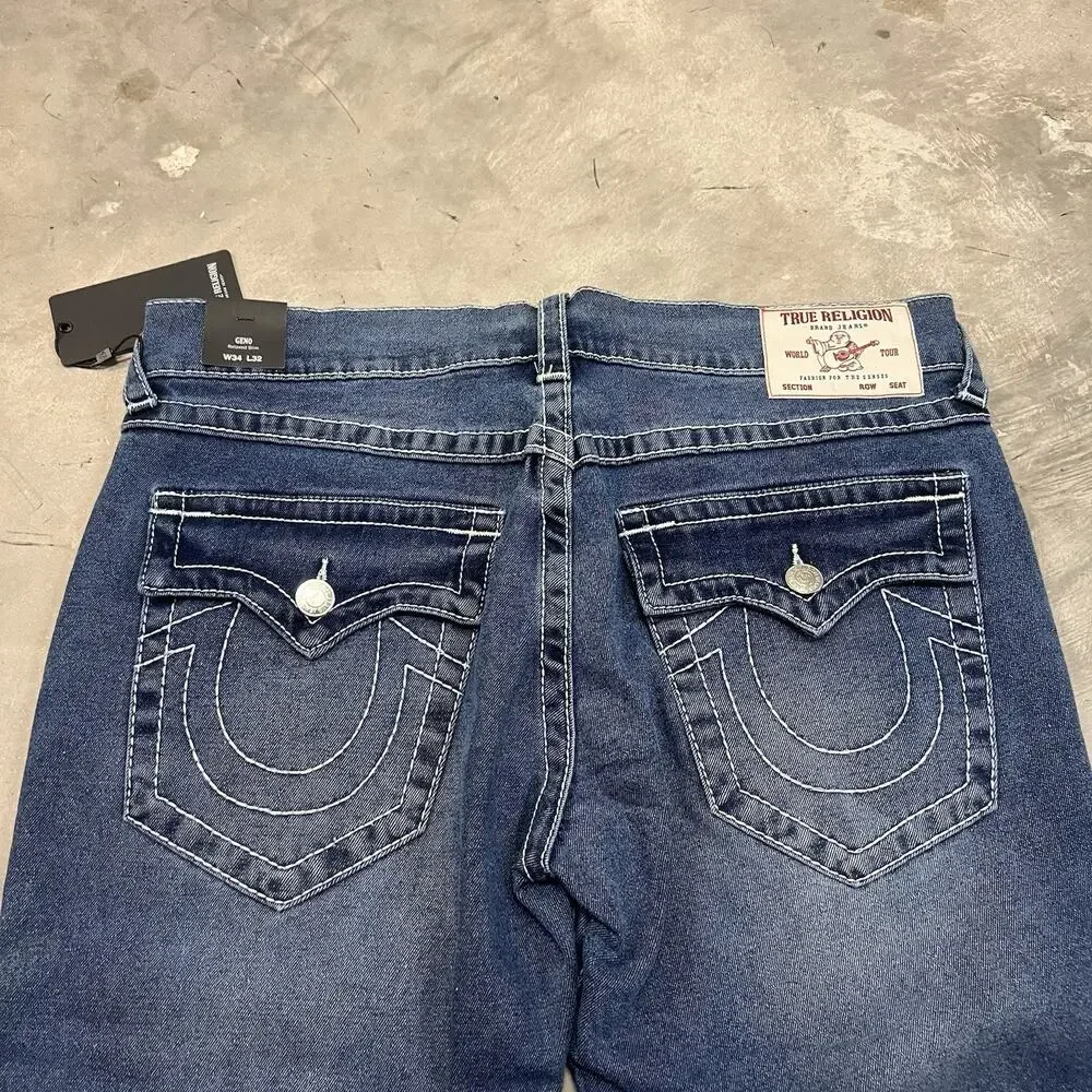 TRUE RELIGION Geno SN Flap Men’s Jeans Relaxed Slim Blue W34 L32 NWT